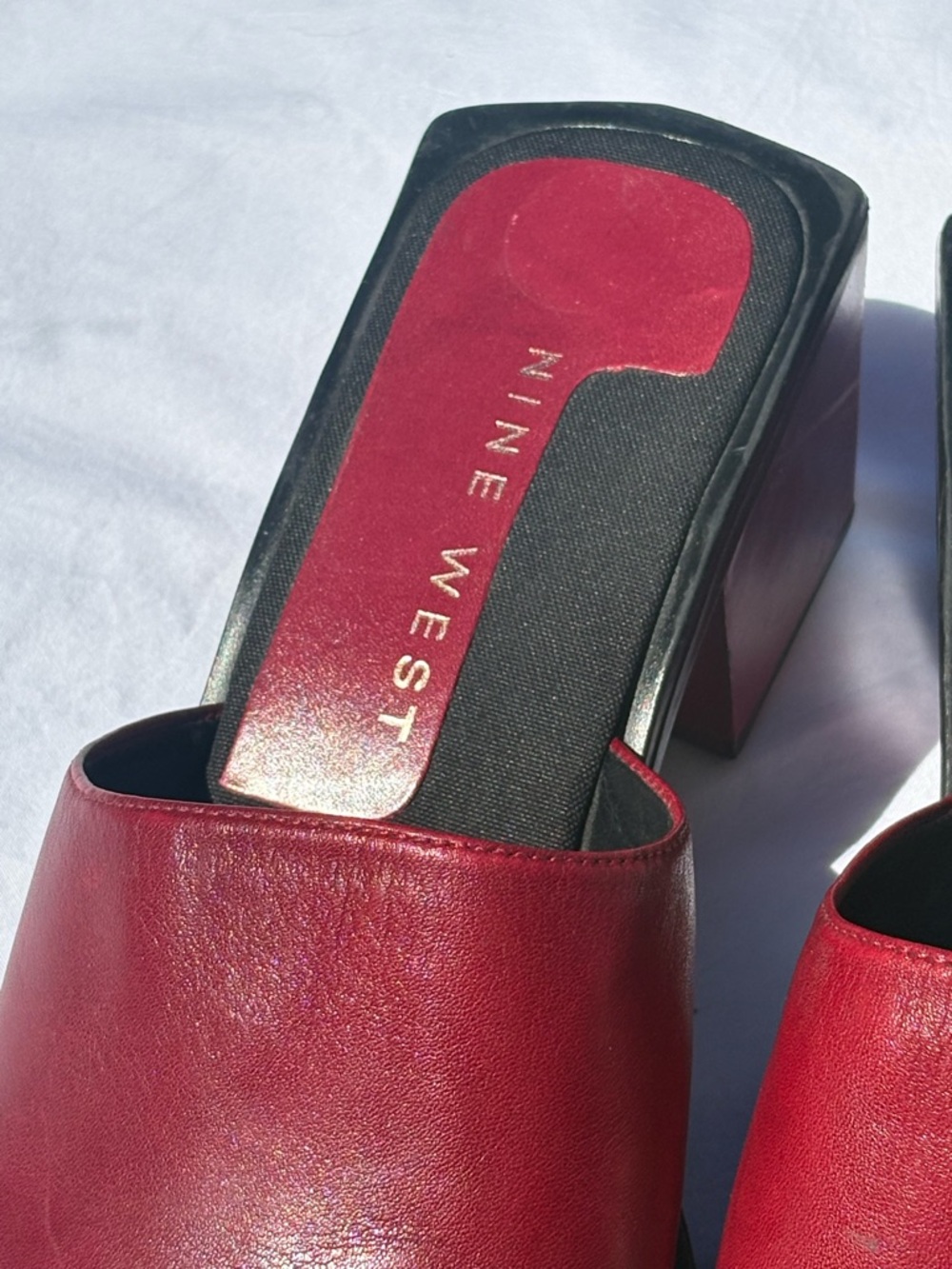 Nine West Red Leather Open-Toe Slide Mules - Picture 2 of 6